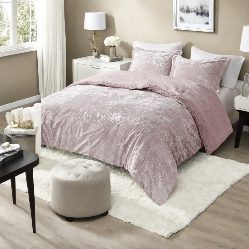 Luxurious Sherpa Velvet Bedding Sets, Light Purple, Full