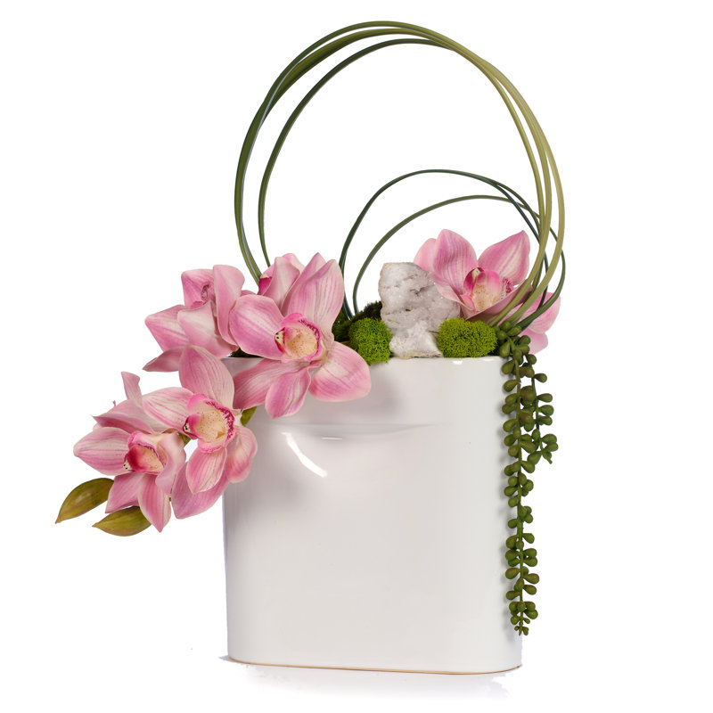 Arrangement floral orchidée dans un vase, Rose