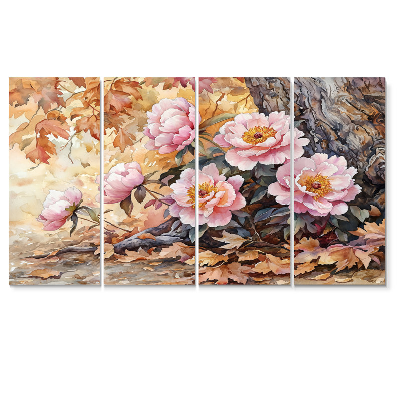Pivoines par le chêne I - par Wall Art - décoration murale traditionnelle, H 32 po x l 64 po, 4