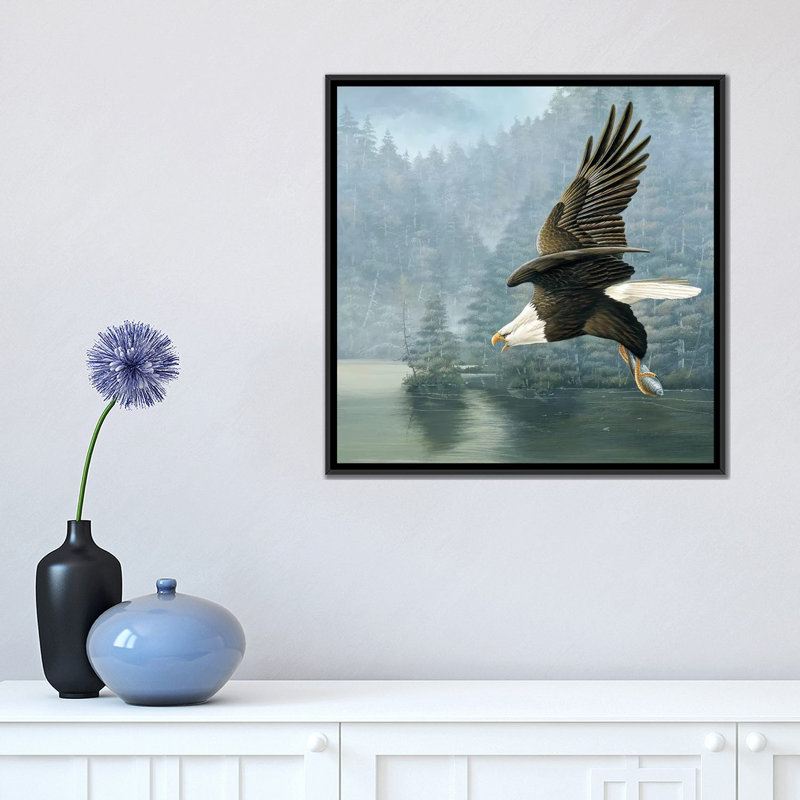 « flying eagle », impression sur toile, H 26 po x l 26 po x P 1,5 po, Toile avec cadre noir, Pas de tapis