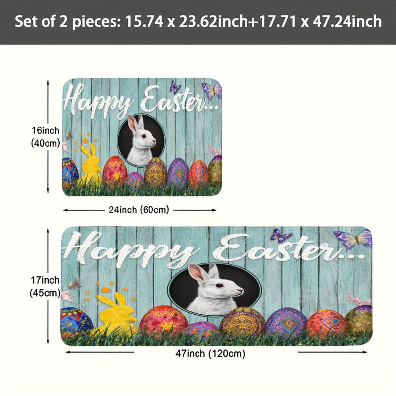 Ensemble de 2 tapis de cuisine Happy Lapin et œufs, Joyeuses Pâques