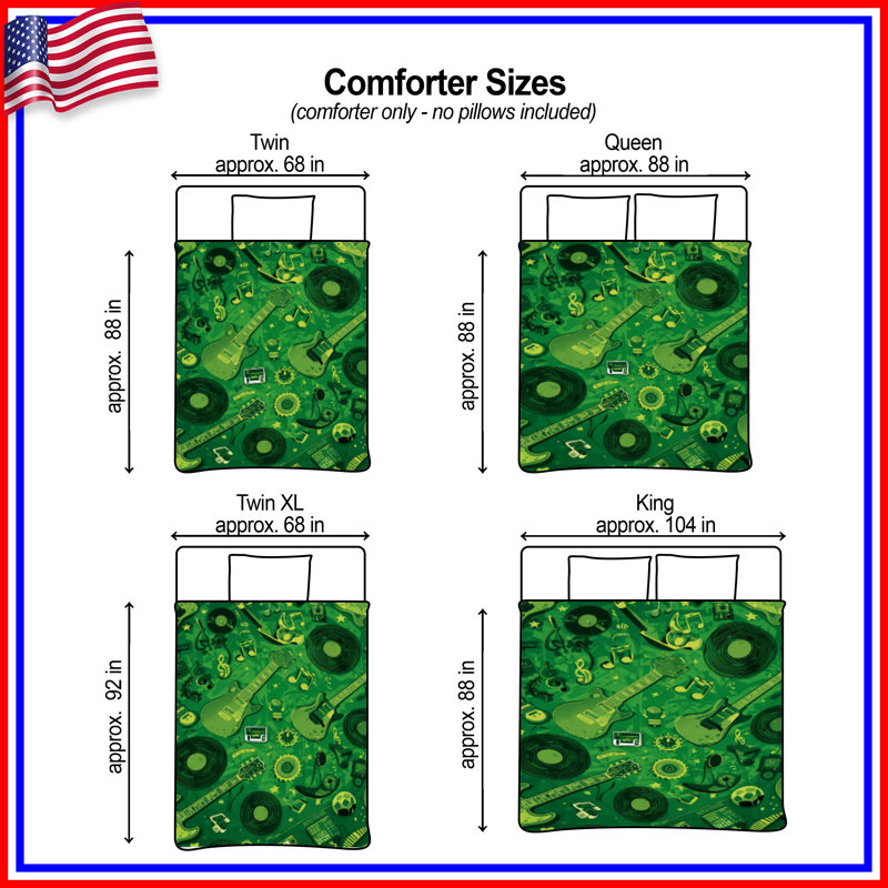 Green Musical Instruments Comforter, Twin