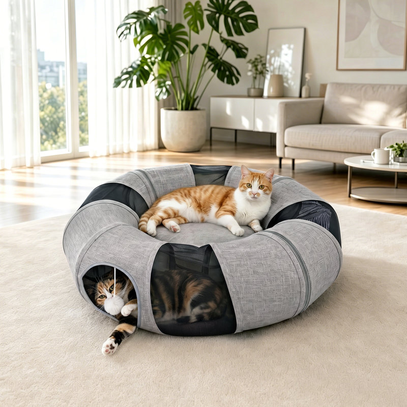 Tunnel pour chat et lit douillet 2-en-1