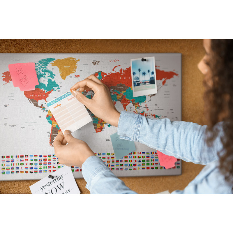 Wall Mounted bulletin board print wall art notice boards for office corkboard Colorful map