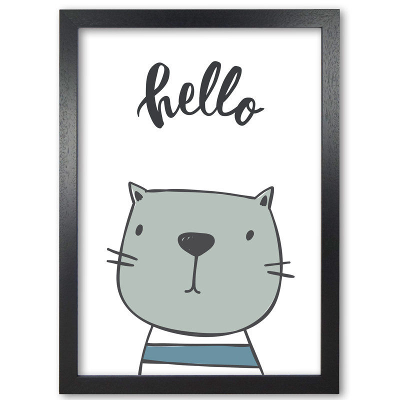 Hello Cat - Painting, Black Grain Frame, 60 cm H x 42 cm W x 5 cm D