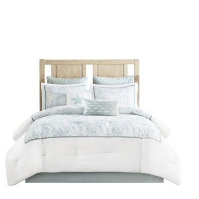 White Cotton Queen Comforter - Sand Dollar Embroidery, , 200Tc Bedding Dark Accent