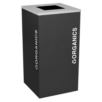 Kaleidoscope 24 Gallon Steel Commercial Trash And Recycling Bin | Color Coded For Each Trash And Recycling Stream | Customize Your Waste Station For Your Office, Lobby, School - Black Organics