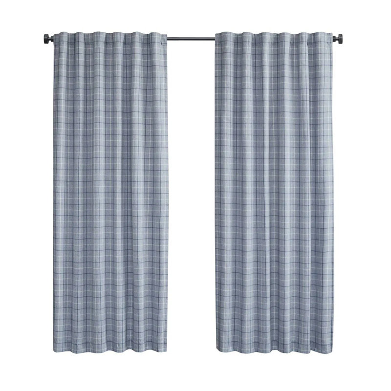 Tissu de rideau avec passe-tringle et passe-tringle en treillis avec doublure en molleton, 1 pièce, 50 po x 108 po, Bleu