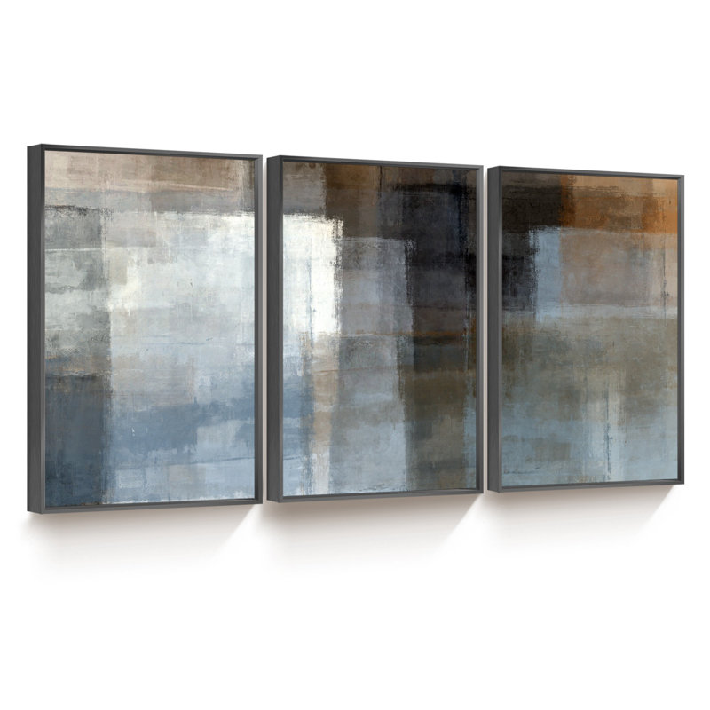 Abstrait - Peinture sur toile 3 pièces, Noir, H 16 po x l 36 po x P 1,5 po