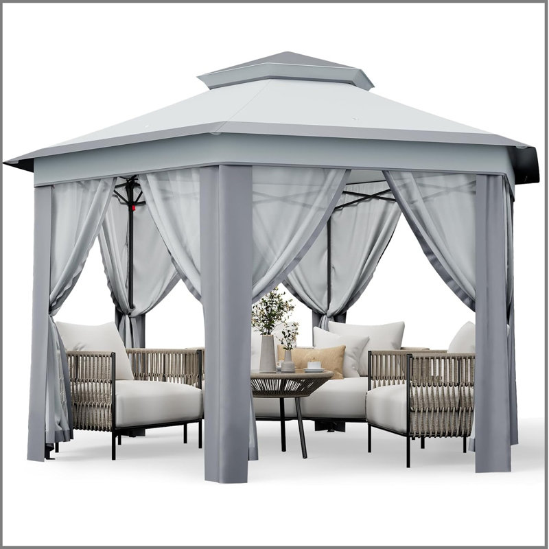 Outdoor Canopy Tent With Mosquito Netting,Pop Up Gazebo,Double Vented Roof Sun Shelter With Adjustable Heights,Outdoor Gazebo For Backyard & Patio Furniture,Pop Up Tent