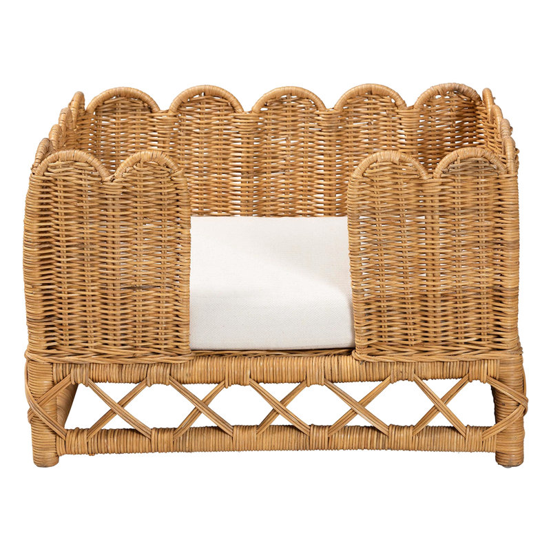 Lit pour animal de compagnie d'inspiration bohémienne, bordure festonnée avec coussin apaisant rembourré en mousse, base ajourée pour un look stable et aéré, 17,99 po de profondeur, 25,4 de largeur, 17,72 de hauteur, 13,03 po