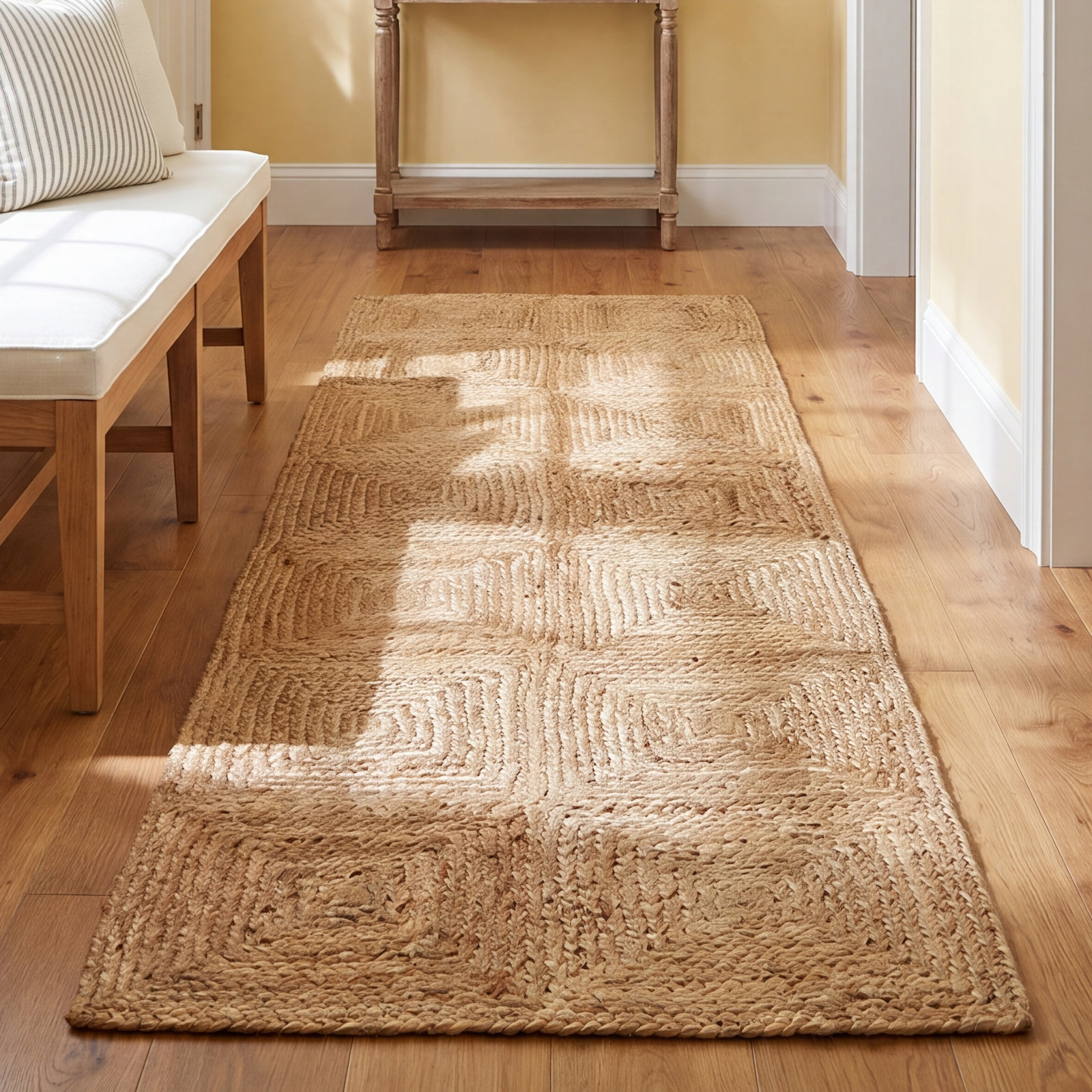 Mykonos Brown Hand-Woven Geometric Jute Rug, Runner 2'3" x 8'