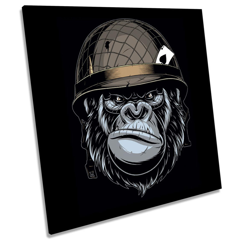 Army Monkey Helmet - Wrapped Canvas Print, 40.6cm H x 40.6cm W x 2cm D