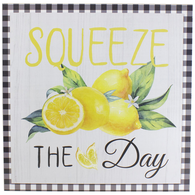 Art mural décoratif blanc et noir «Squeeze the Day» 13,75 po