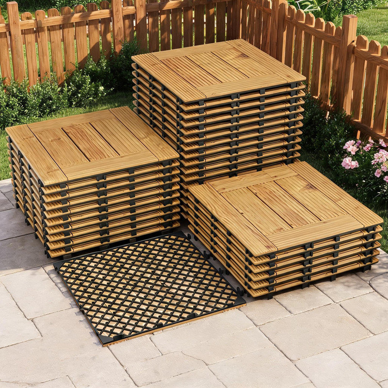 Ensemble de 33 tuiles de terrasse en bois emboîtables de 12 po x 12 po (32 pieds carrés) - Revêtement de sol extérieur imperméable et antidérapant pour patio, balcon, jardin ou bord de piscine