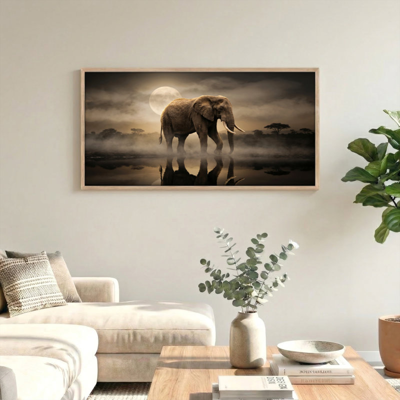 Éléphant lune, reproduction d'art sur toile, ensemble de 1, Naturel, L 40 po x H 20 po