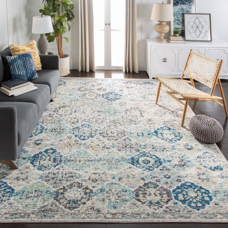 Felty Oriental Ivory/Aqua Area Rug, Rectangle 8' x 10'