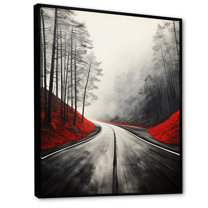 «Gray Road Endless Journey Through Red», reproduction sur toile, H 20 po x l 12 po, Cadre flottant noir
