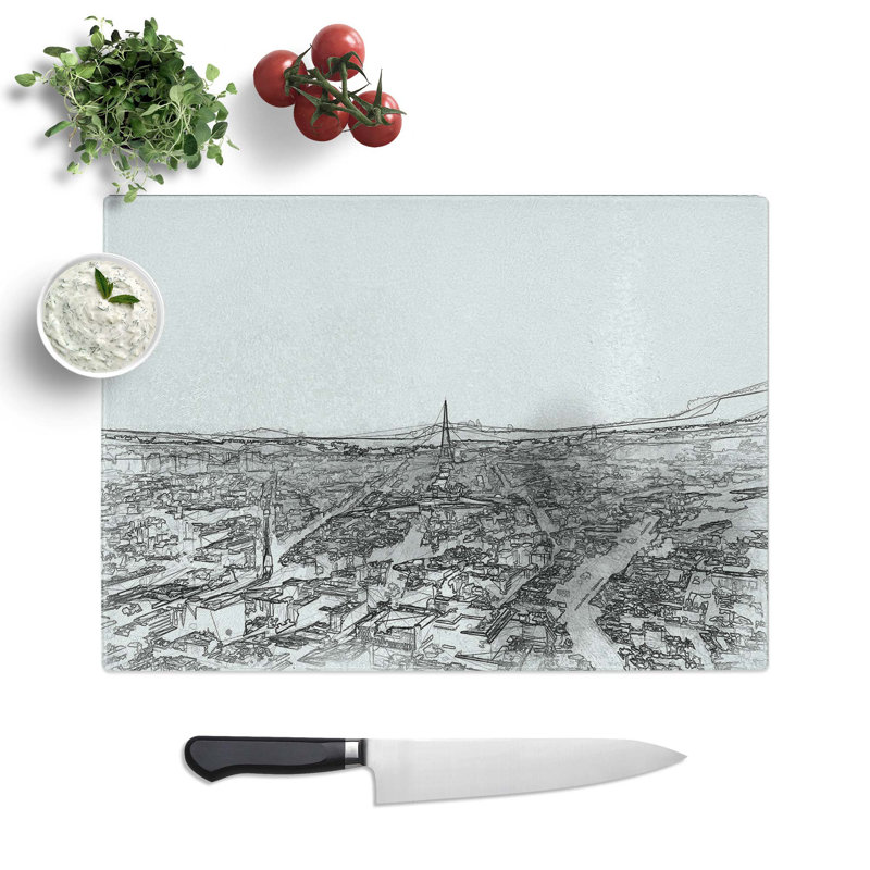 Tempered Glass Paris Skyline Chopping Board, 28.5 cm W x 20 cm L