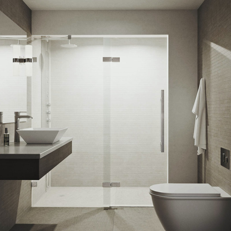 Rochelle 48.75" W x 74" H Hinged Frameless Shower Door with MagnaLock™ Technology, Chrome