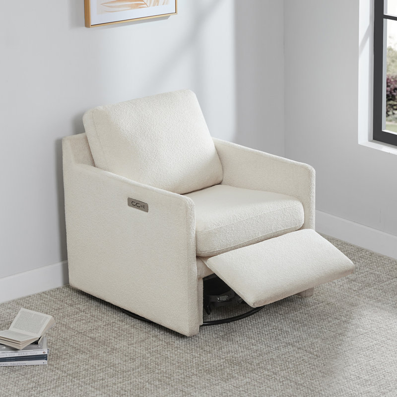 Fauteuil inclinable électrique pivotant l 29,5 po avec USB Elvia Bradner, Tissage texturé crème Performance