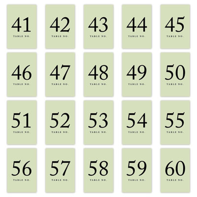 Koyal Wholesale Pistachio Table de mariage numéros 41 à 60, cartes de sièges 4 x 6