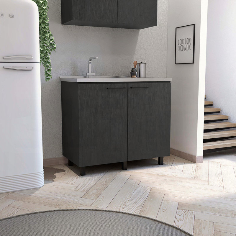 2 éviers utilitaires avec armoire, comptoir en acier inoxydable, tablette intérieure, Noir