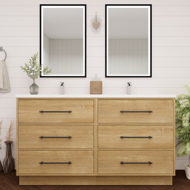 Meuble-lavabo simple 47,2 po avec plateau en acrylique Victoria, Chêne