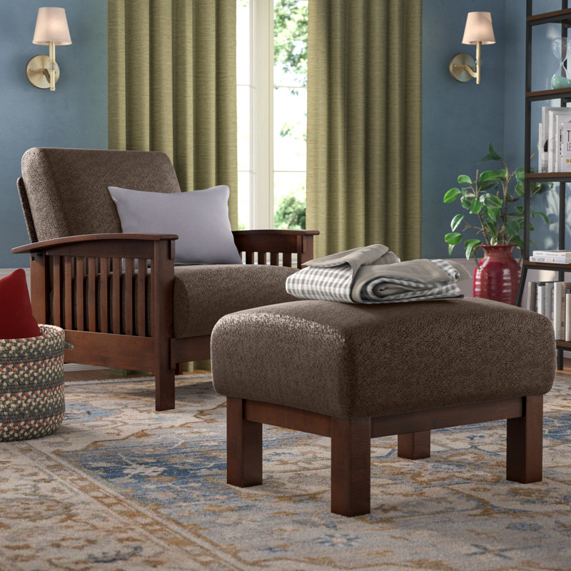 Fauteuil avec repose-pieds de 32,5 po de large Encinal, Microfibre brun foncé / microsuède, Chêne foncé