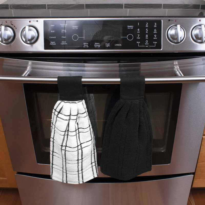 Cotton Plaid Waffle Dish Cloth Kitchen Towel, Black