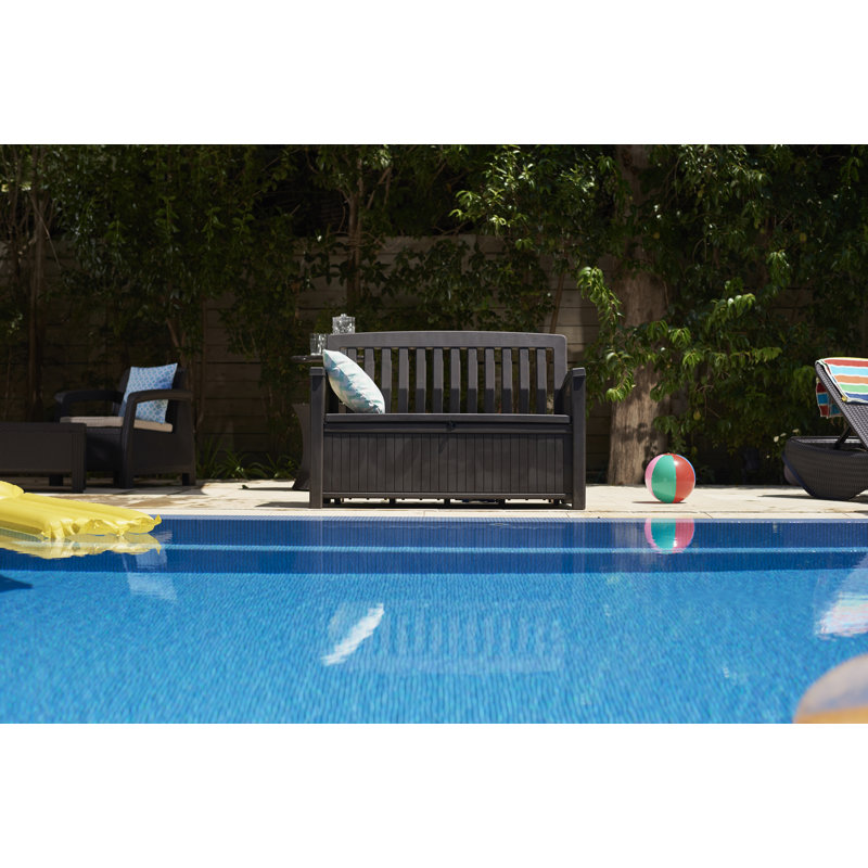 Brown Resin Outdoor Patio Storage Bench with 60 Gallon Capacity