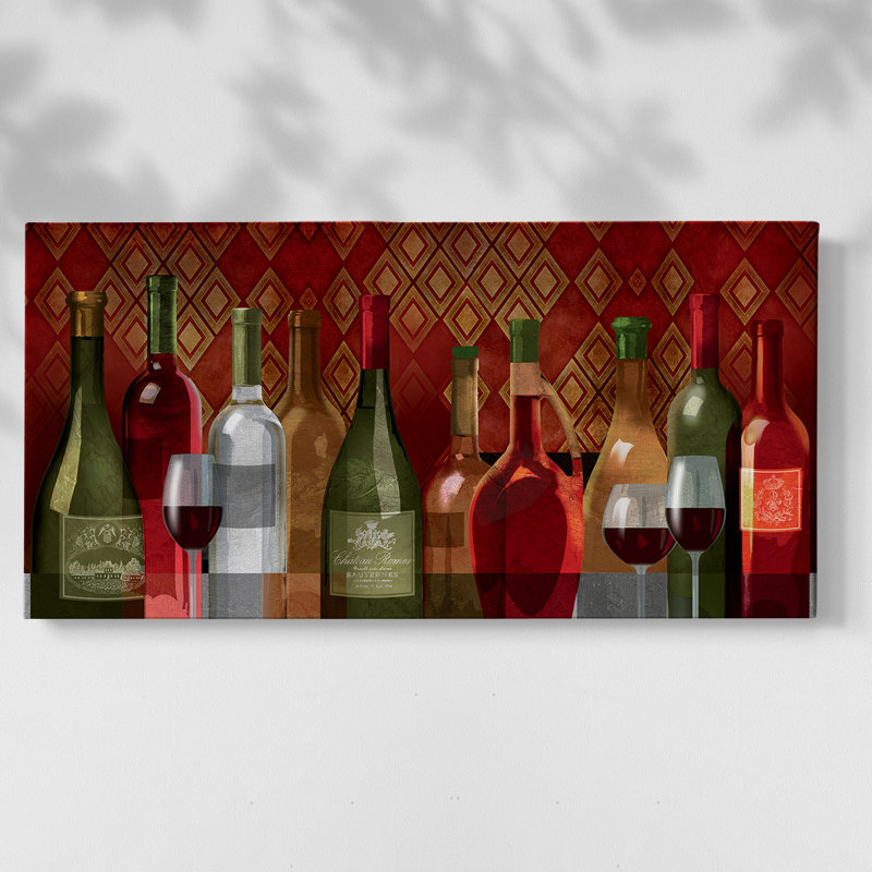 Dégustation de vin - Toile tendue avec châssis - Prêt à accrocher, H 16 po x l 32 po