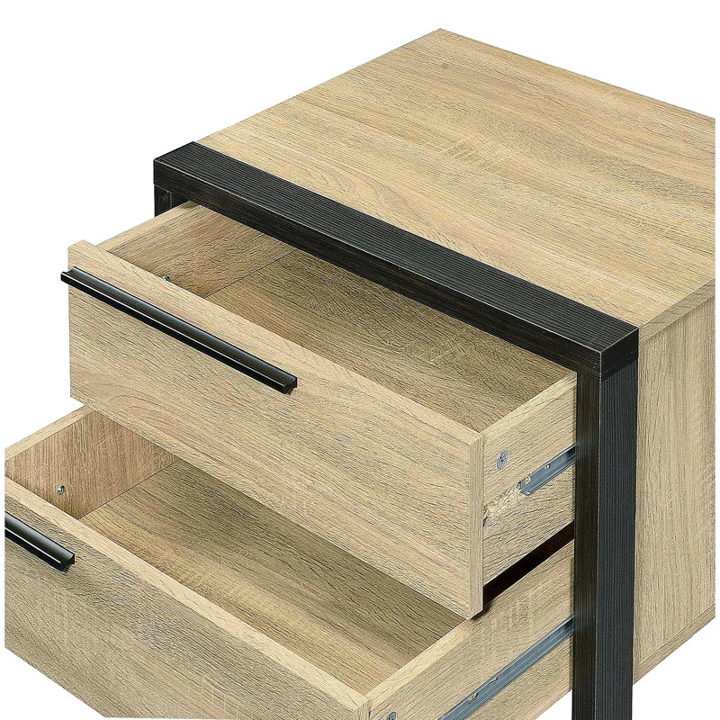 Oak and Black 2-drawer Nightstand