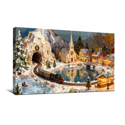 Christmas Winter Village Train Scene Landscape