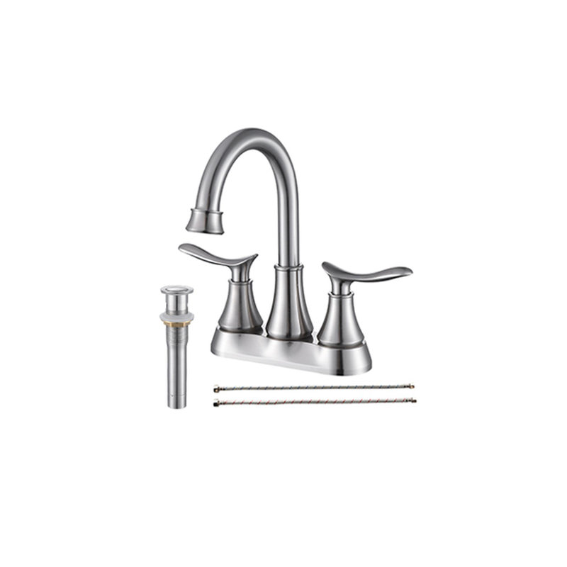 Modern Bathroom Sink Faucet with Pop Up Drain and 2 Handles, Brushed Nickel