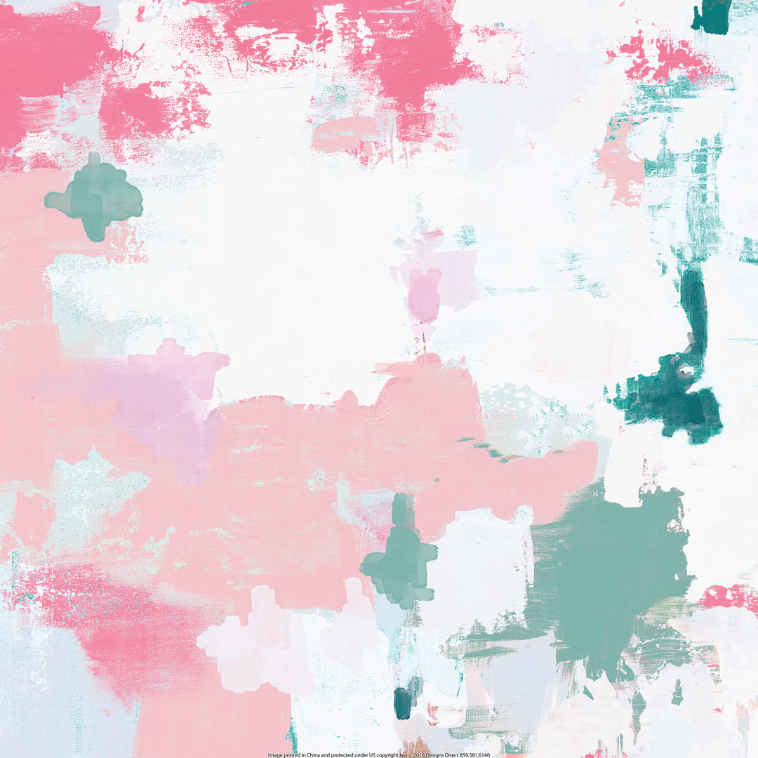 Palette Knife Blush and Teal Abstract - Wrapped Canvas Painting