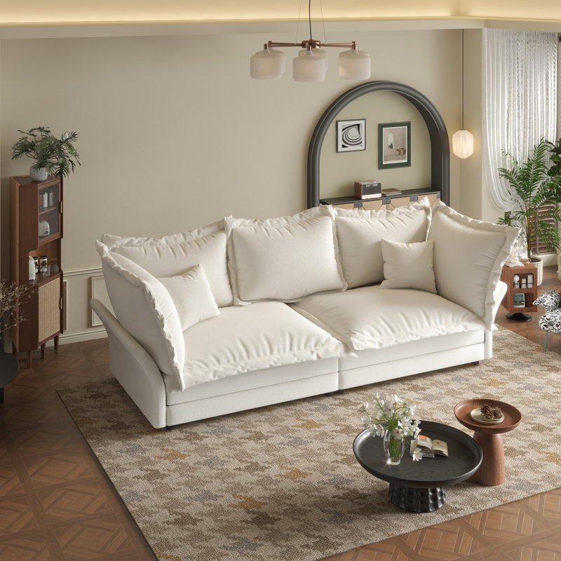 91,32 po beige avec revêtement luxueux et assise profonde, pour un siège de chambre à coucher confortable, Beige