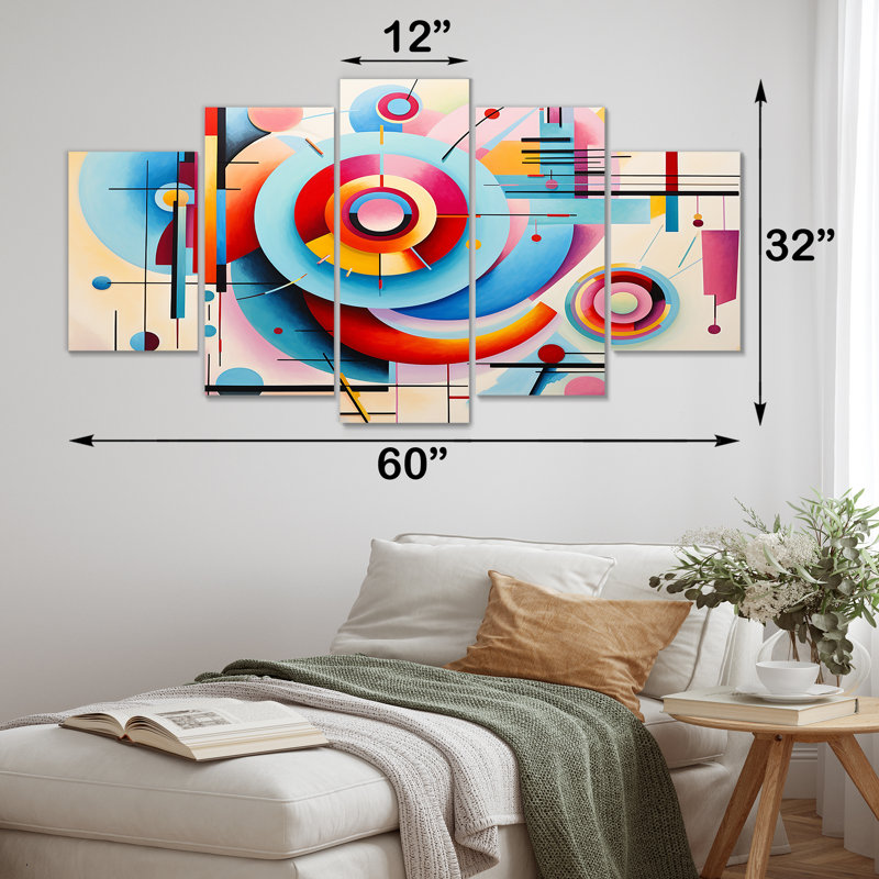 «Blue and Pink Abstract Geometric Vision III - Abstract Geometric Multipanel», art mural sur toile