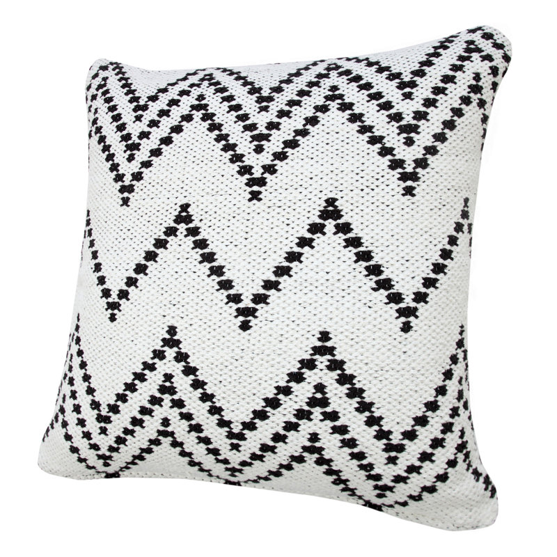Hand-Woven White and Black Chevron Cotton Square Pillow Cover