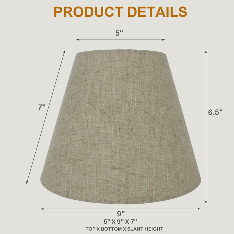 Abat-jour de table empire en lin naturel, 5 po x 9 po x 7 po, Naturel