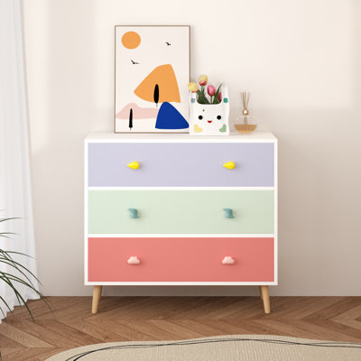Kids 3 Drawer Dresser, Baby Nightstand For Bedroom, Storage Cabinet For Toddler Child
