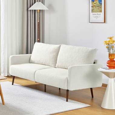Comfy Sofa Couch with Wood Base and Legs George Oliver Fabric: White Boucle