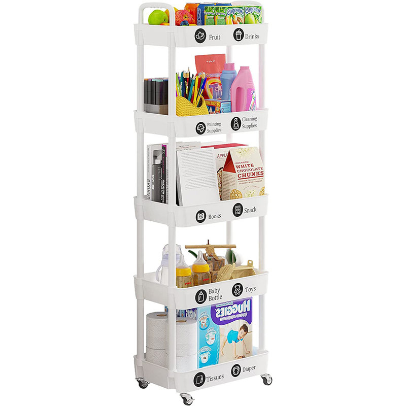 White 5-Tier Freestanding Utility Cart with Wheels
