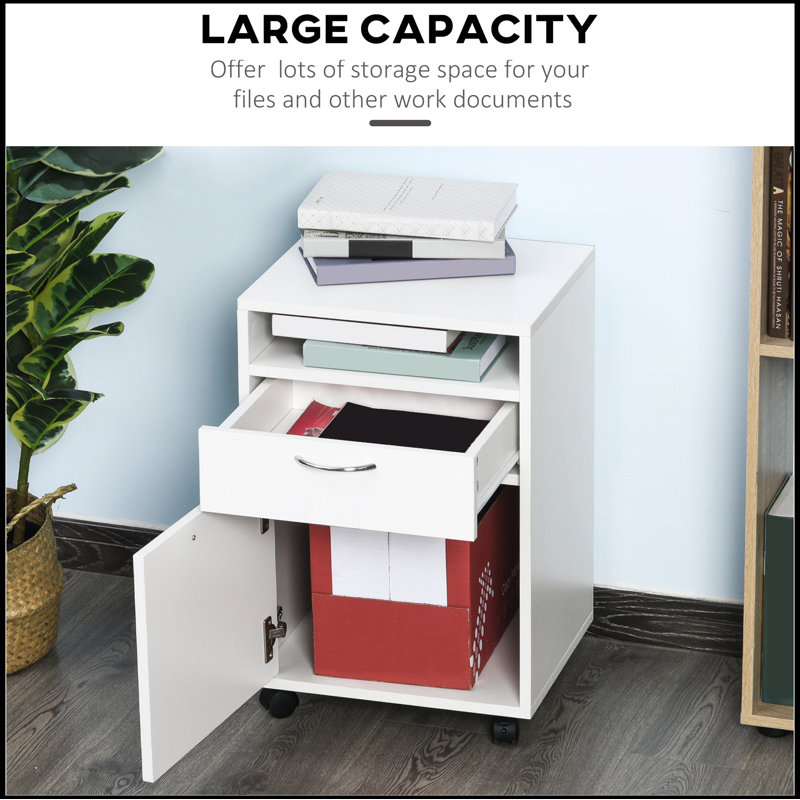 White Mobile Storage Cabinet with 2 Drawers and Castors