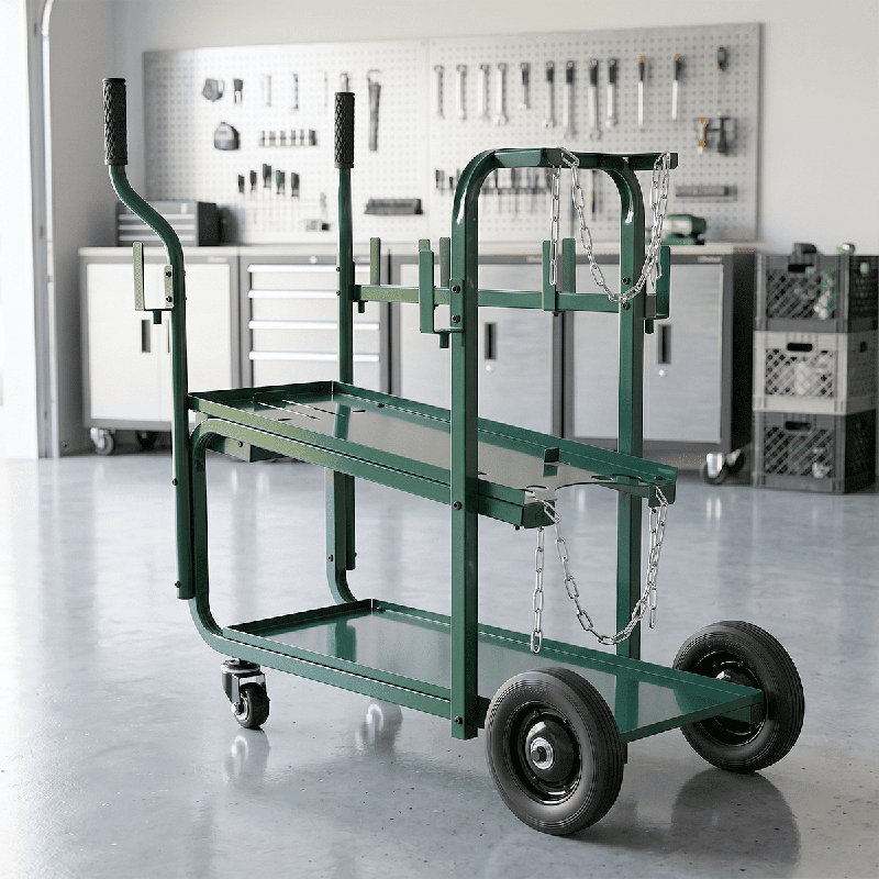 Chariot de soudage portable avec tablettes à deux niveaux - optimisé pour les coupeurs MIG, TIG et plasma, Vert