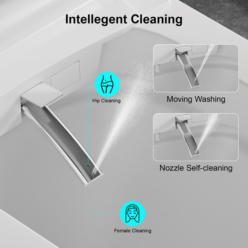 Smart Toilet With Tank & Child Seat, Dual Filters, Auto Flush, Bidet Wash, Uv Sterilization, Heated Seat, Warm Air Dry, Adjustable Temp & Pressure, Led Display, Blue Night Light, Remote Control