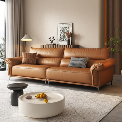 Orange Genuine Leather Modular Sofa cushion couch