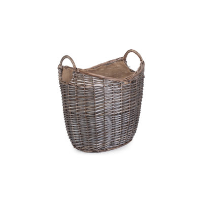 Wicker Scoop Neck Hessian Lined Basket