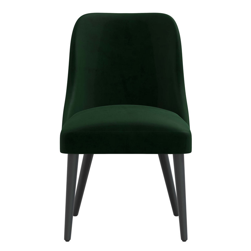 Chaise en bois massif Lozelle, Bois noir, Tissu performance velours émeraude