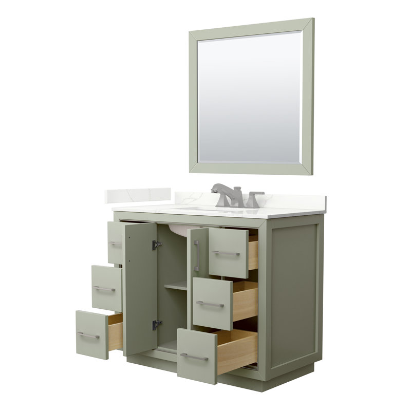 42'' W Single Vanity, Giotto Quartz, Light Green, Brushed Nickel